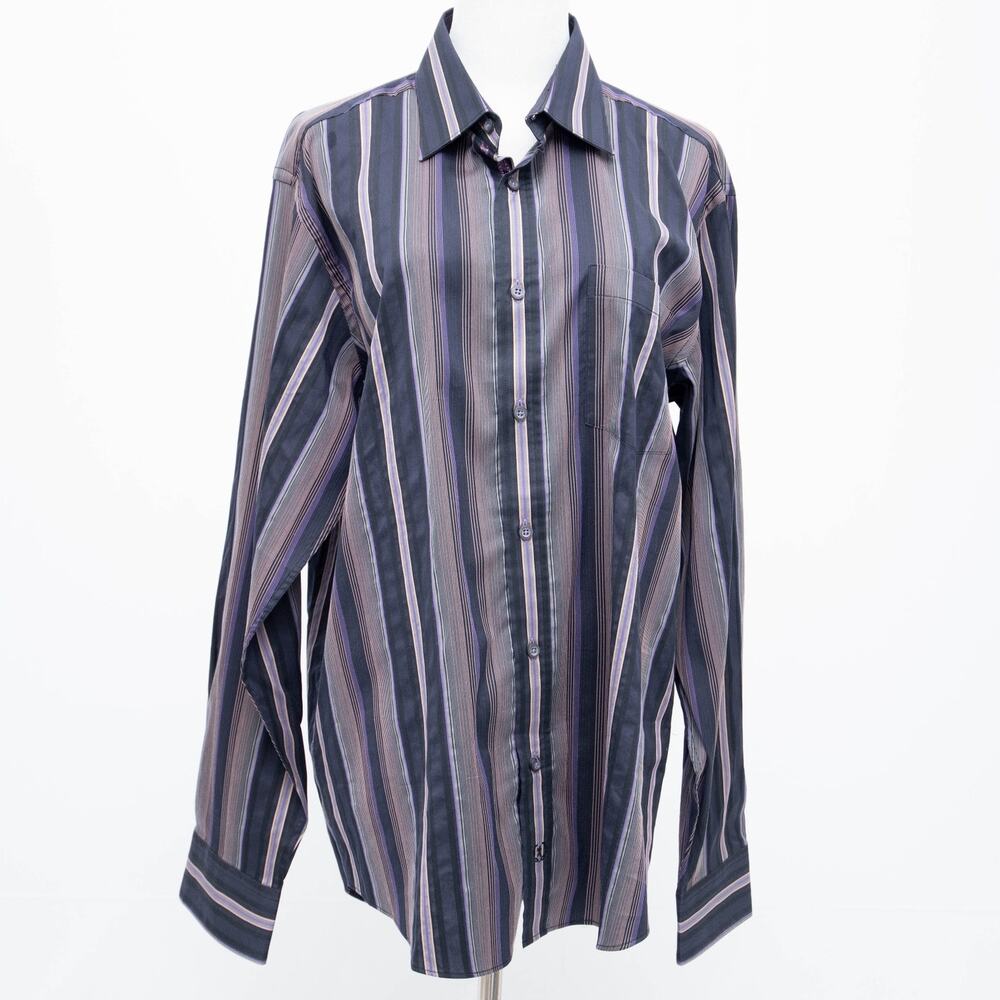 Bugatchi Purple Striped Button Down Shirt Size Large